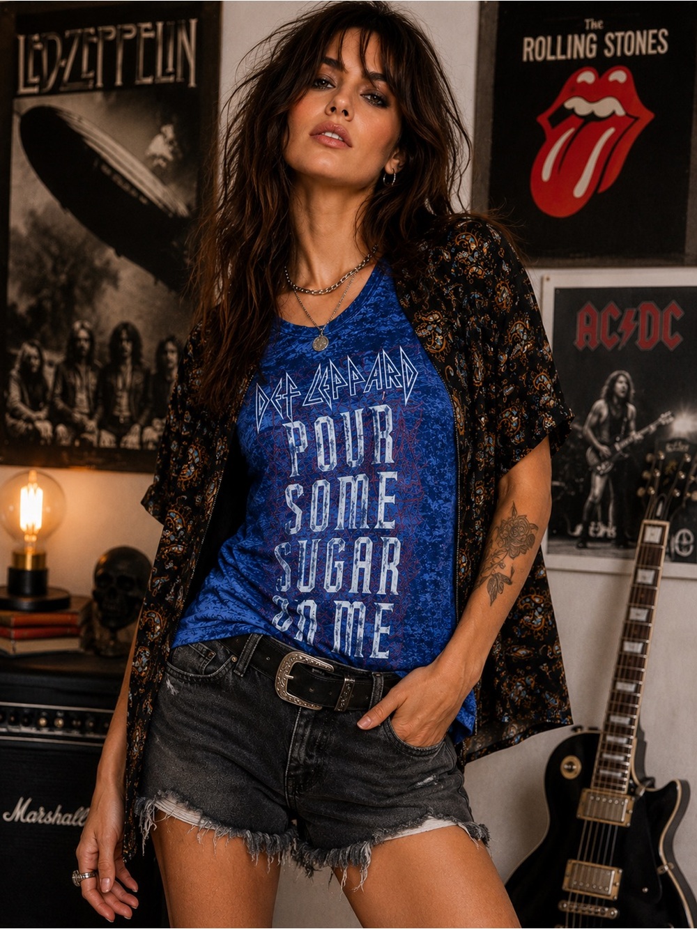 Def Leppard Pour Some Sugar On Me Graphic Tee XL Blue Burnout Rock Band Shirt